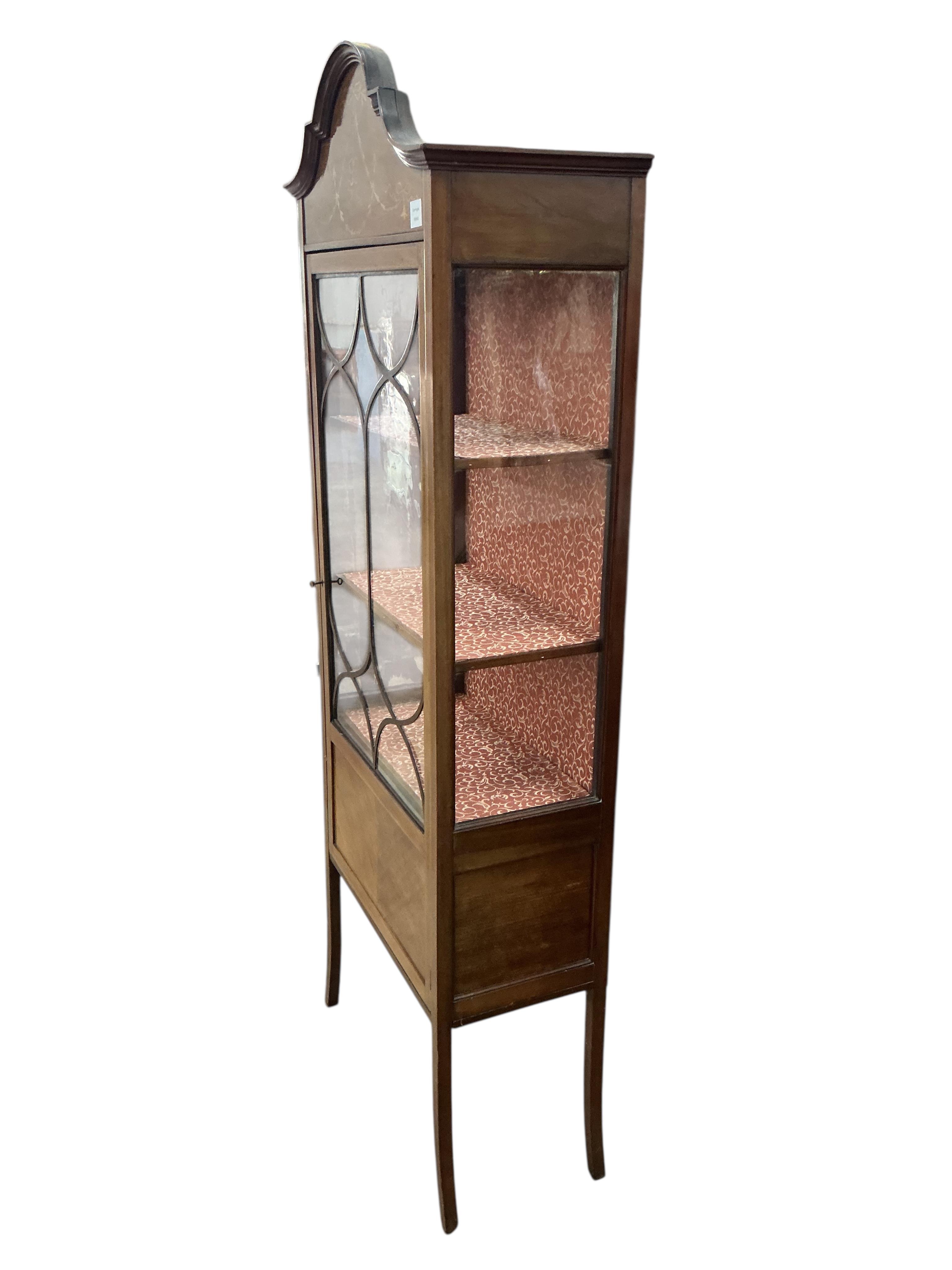 An Edwardian inlaid mahogany display cabinet, width 67cm, depth 33cm, height 184cm